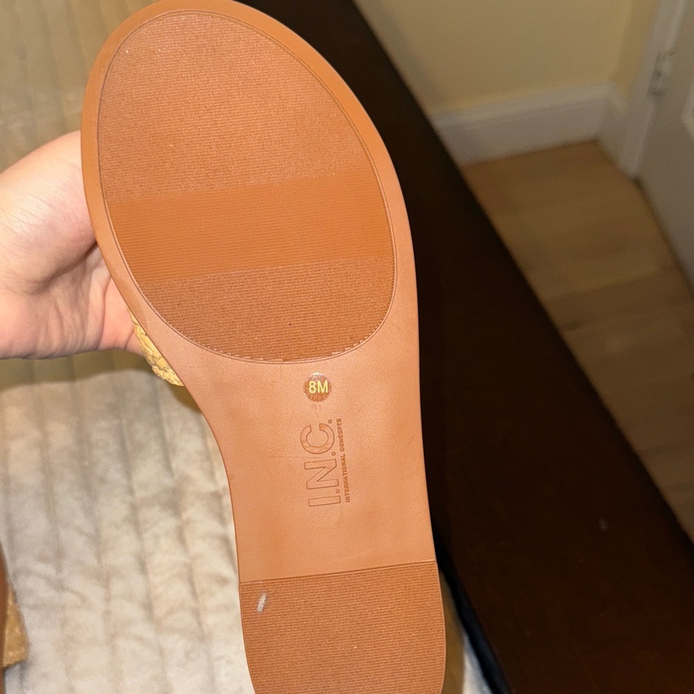 INC International Concepts Tan Woven Slide Sandals with Rhinestones - Picture 6 of 16